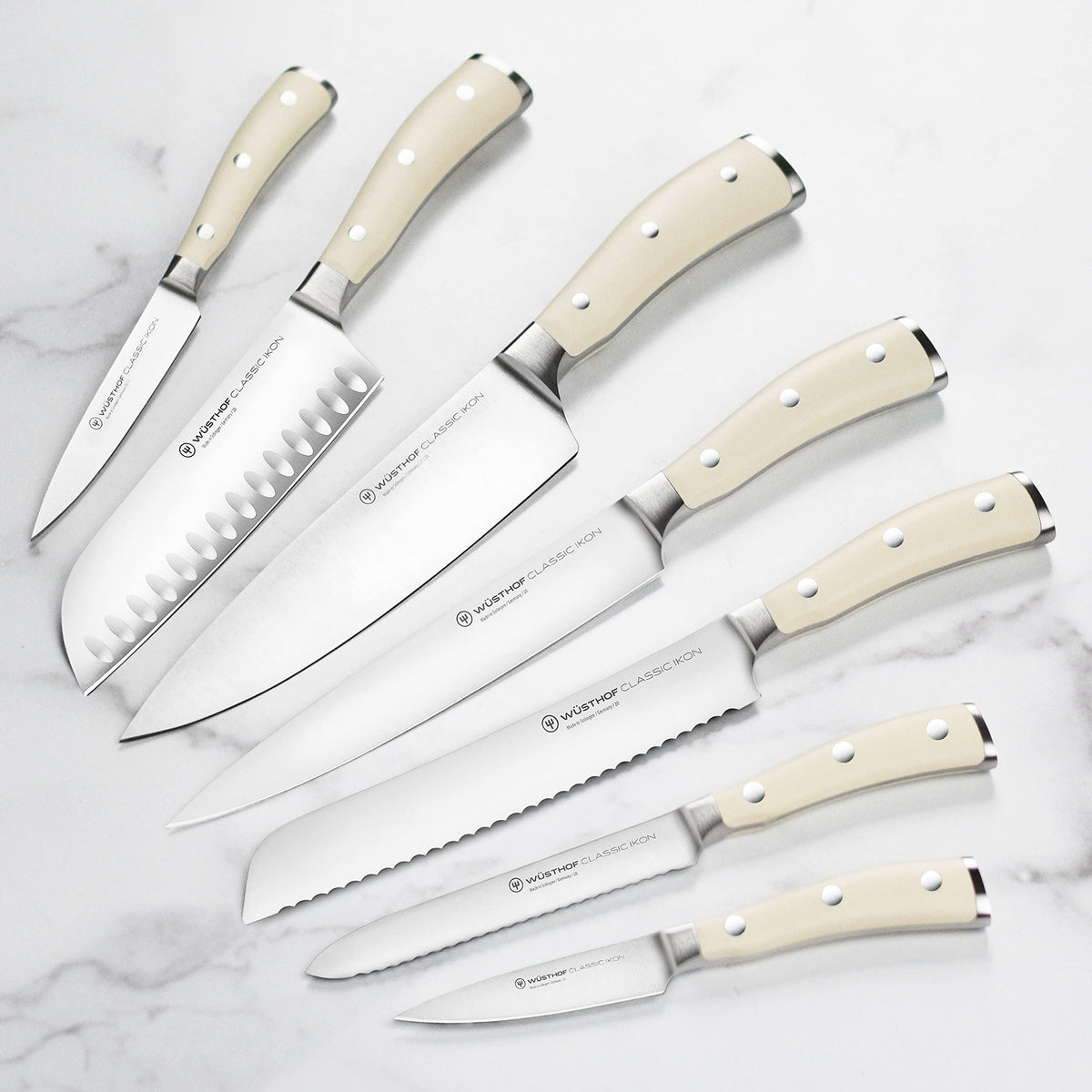 Wusthof Classic 10 Piece Knife Set with Acacia Block by Wüsthof – Stainless Steel,Steel, Acacia Block, Pack of 10, Model Ikon Creme