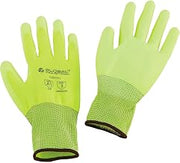 Global Industrial Flat Polyurethane Coated Gloves, Large, Hi-Viz Lime, Lot of 12
