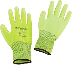 Global Industrial Flat Polyurethane Coated Gloves, Large, Hi-Viz Lime, Lot of 12