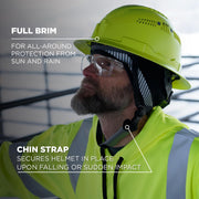Ergodyne Lime / One Size / Full Brim Safety Helmet - Type 2, Class C Head Protection