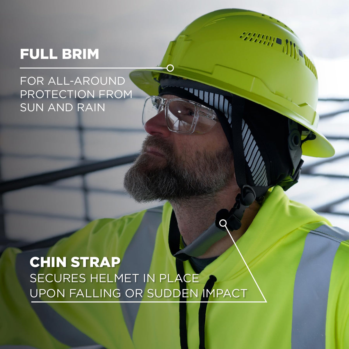 Ergodyne Lime / One Size / Full Brim Safety Helmet - Type 2, Class C Head Protection