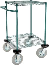 Nexel 2 Shelf Cart, Poly-Green, 24"L x 24"W x 43"H, Pneumatic Rigid Casters