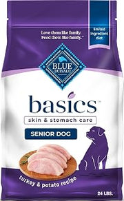 Blue Buffalo Basics Turkey Senior Skin & Stomach Care Dry Dog Food, 24 lb