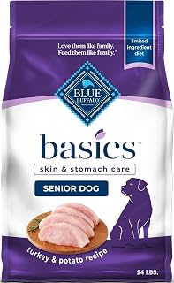 Blue Buffalo Basics Turkey Senior Skin & Stomach Care Dry Dog Food, 24 lb