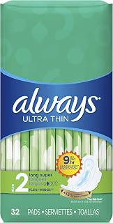 Always Ultra Thin, Size 2, Super Pads with Wings, Unscented, 32 Count