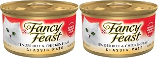 Fancy Feast Purina Tender Beef and Chicken Feast Classic Grain Free Wet Cat Food Pate - 3 oz. Cans (Pack of 48)