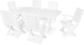 Polywood Signature Folding Chair 7-Piece Farmhouse Dining Set with Trestle Legs in White