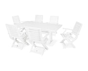 ® Signature Folding Chair 7-Piece Farmhouse Dining Set with Trestle Legs in White by Polywood – Onesize, High Density Polyethylene, White, Model PWS295-1-WH