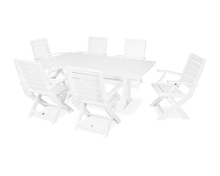 ® Signature Folding Chair 7-Piece Farmhouse Dining Set with Trestle Legs in White by Polywood – Onesize, High Density Polyethylene, White, Model PWS295-1-WH