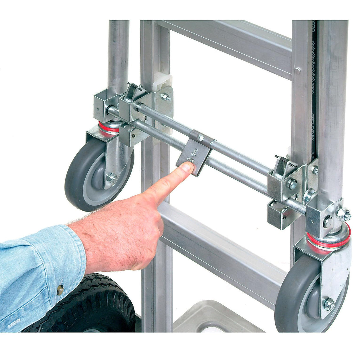 Aluminum 2-in-1 Convertible Hand Truck with Pneumatic Wheels - Senior by Global Industrial – 19"L x 63"W x 9"H, Aluminum, Gray, Model 241666