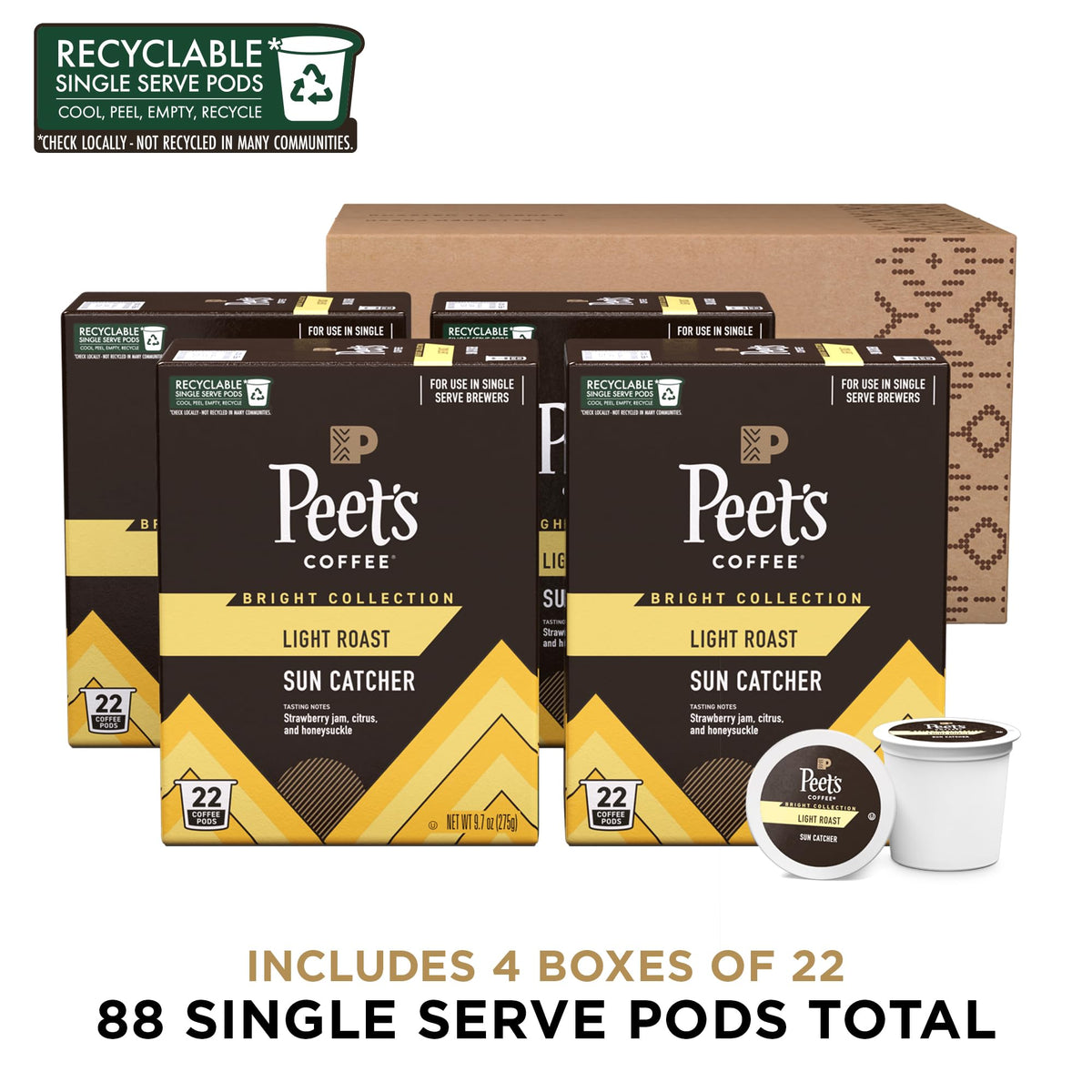 Peet's Coffee Light Roast / 22 Count (Pack of 4) / 4 Single-Serve Capsules & Pods