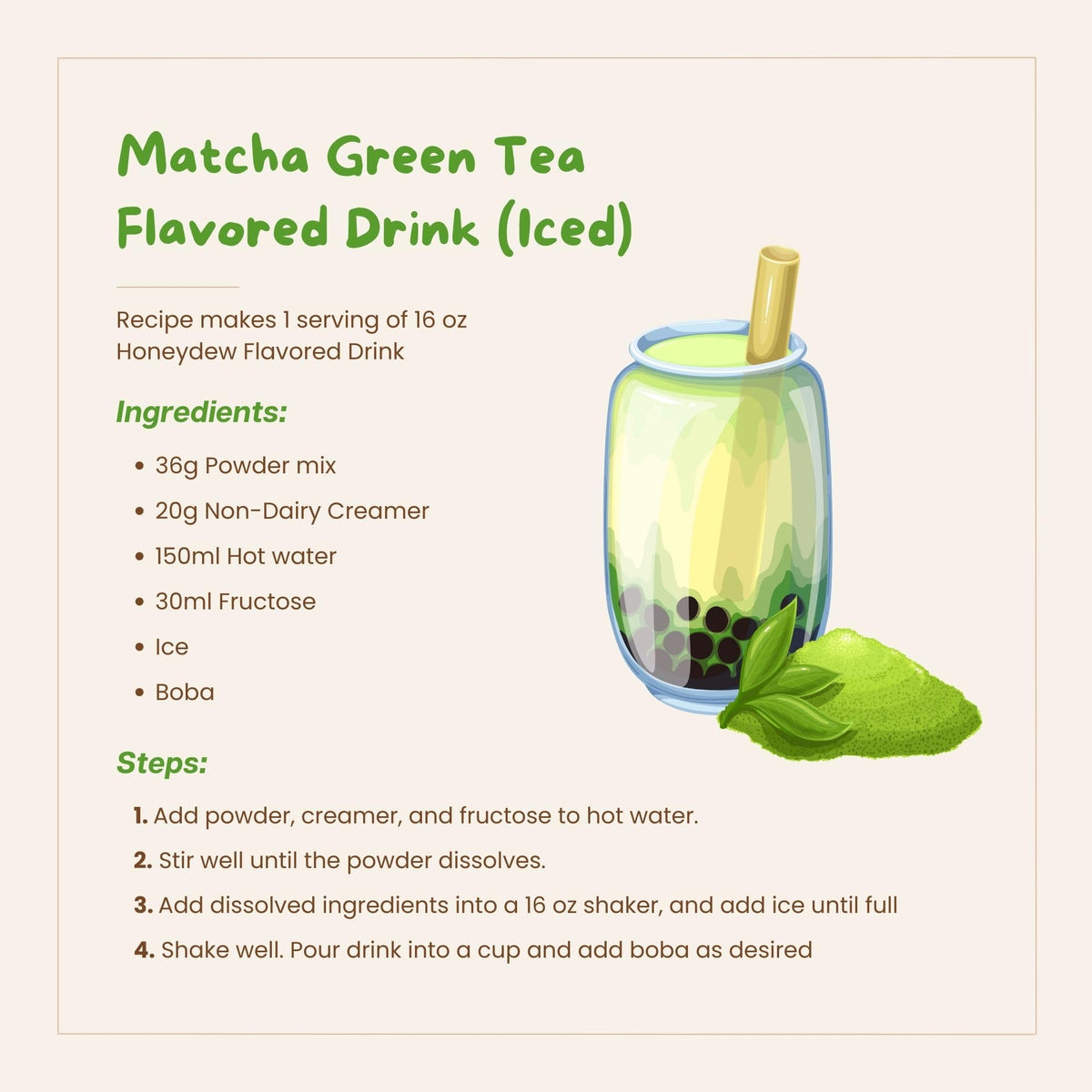 Bubble Tea Powder Mix (Matcha Green Tea) by Bossen – 35.2 Ounce (Pack of 1), Model sample_sku_79087