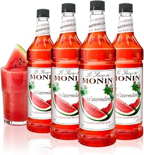 Monin Watermelon Syrup, Juicy and Sweet, Great for Sodas and Lemonades, Gluten-Free, Non-GMO (1 Liter, 4-Pack)