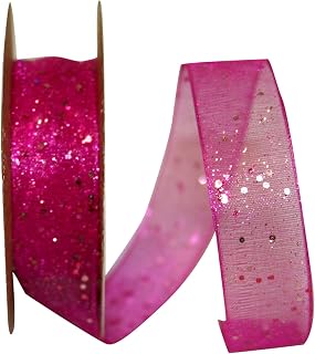 Reliant Ribbon 25740-222-03J Glitter Mono Sheer Ribbon, 5/8 Inch X 25 Yards, Fuchsia