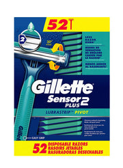 Sensor2 Plus Disposable Razor (52 Pack) by Gillette – 52 Count (Pack of 1), Chromium, blue, Pack of 52, Model 96678726