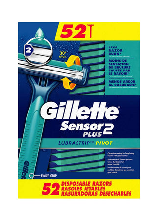 Sensor2 Plus Disposable Razor (52 Pack) by Gillette – 52 Count (Pack of 1), Chromium, blue, Pack of 52, Model 96678726