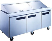 Dukers DSP72-30M-S3 3-Door Commercial Food Prep Table Refrigerator in Stainless Steel