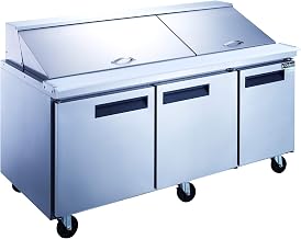 Dukers DSP72-30M-S3 3-Door Commercial Food Prep Table Refrigerator in Stainless Steel