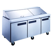 3-Door Commercial Food Prep Table Refrigerator in Stainless Steel by Dukers – 72 1/4" x 31 1/2" x 45 5/8", 17.5 cubic_feet, Stainless Steel, Model DSP72-30M-S3
