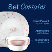 Vitrelle 18-Piece Service for 6 Dinnerware Set by Corelle – 18-Piece Set, Glass, Sweet Flora, Pack of 18, Model 1153010