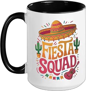 Fiesta Squad Drinking Ceramic Mug, Black/White, 15oz