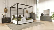 Limari Home Rochester Collection Contemporary Solid Wood and MDF 2 Nighstands, Dresser, Mirror & Polyester Fabric Upholstered Bed 5-piece Bedroom Set, Queen, Grey, Off White, Gold