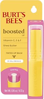 Burt's Bees Boosted Tinted Lip Balm Petal Pink, Nourishing Vitamin C, E & F Core, 24-Hour Moisture, 100% Natural Origin, 1 Tube, 0.16 oz