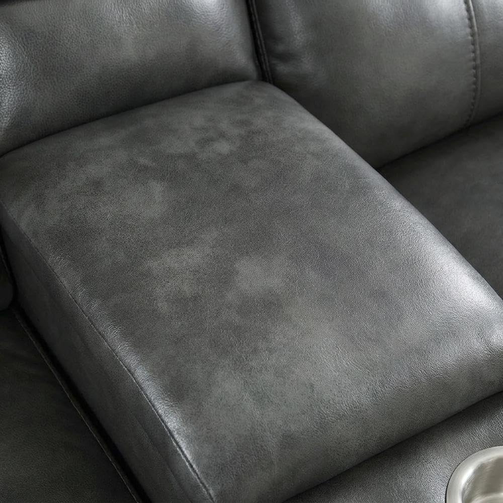 Leather-Upholstered Loveseat with Power Console by Starlight Canyon Home – Hardwood anhd Plywood frame, Full leather front, Grey