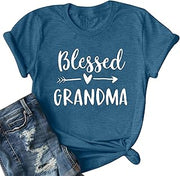 Blessed Grandma Shirt Funny Cute Graphic Tees Women Letter Print T-Shirt Casual Short Sleeve Tops