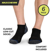 mens 6 Pack Low Cut Running Socks by Skechers – Cotton, Black, Pack of 6, Model S113984