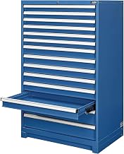 Global Industrial 14 Drawer Modular Cabinet, w/Lock, w/o Dividers, 36" Wx24 Dx57 H Blue