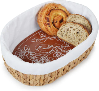 YANGQIHOME Woven Bread Basket with Warming Stone, 9 x 12.6 x 3.9 Inches, Water Hyacinth