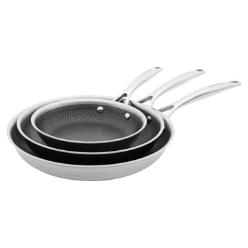 Paradigm 3-pc Stainless Steel PTFE Nonstick Fry Pan Set by HENCKELS – 3-pc, Stainless Steel, Pack of 3, Model 1029032