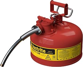 Justrite Type II Gasoline Safety Can, Red Galvanized Steel, FM Approved