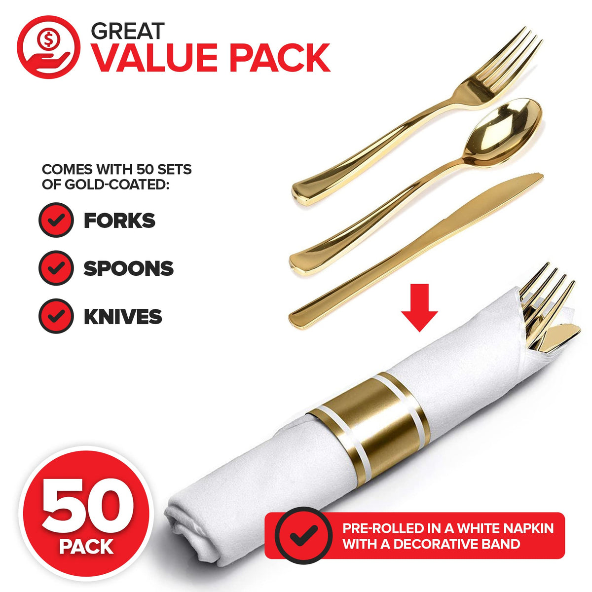 Stock Your Home 50 Count / Gold / Classic Spoons