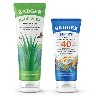 SPF 40 Sport Mineral Sunscreen Cream & Organic Aloe Gel by Badger – 3.45 Fl Oz (Pack of 2), Pack of 2