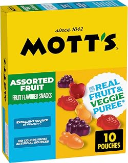 Mott's Assorted Fruit Flavored Snacks, 10 ct, 0.8 oz, 8 Pack | Gluten-Free, Gelatin-Free, Fat-Free, Made with Real Fruit & Veggie Puree, No Artificial Dyes, Excellent Source of Vitamin C