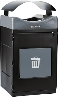 Commercial Zone Avante™ Series Made in The USA, Black Trash Container, 55-Gallon Square, Gray Trash Panel, Gray Lid, Black Canopy