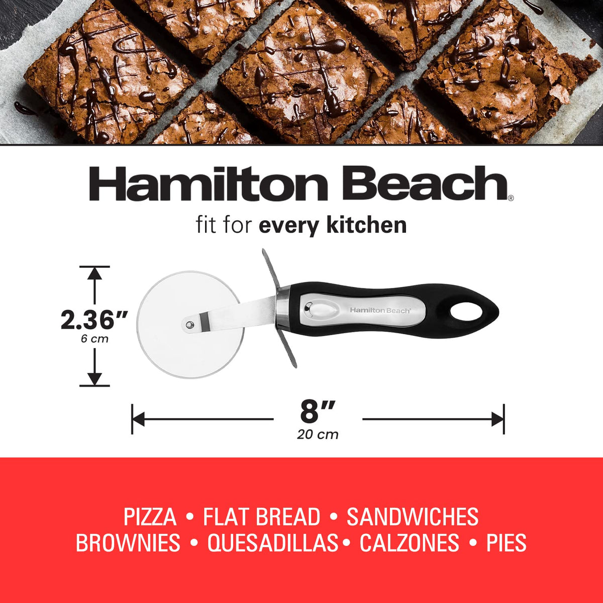 Pizza Cutter 8in soft touch handle by Hamilton Beach – Pizza Cutter, Stainless Steel, Black