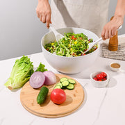 Lovyanxue Bamboo Salad Bowl Set, 12 Inch Extra Large with Lid and Servers, White