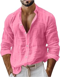 Mens Linen-Like Shirts Casual Button Down Long Sleeve Lightweight Tops