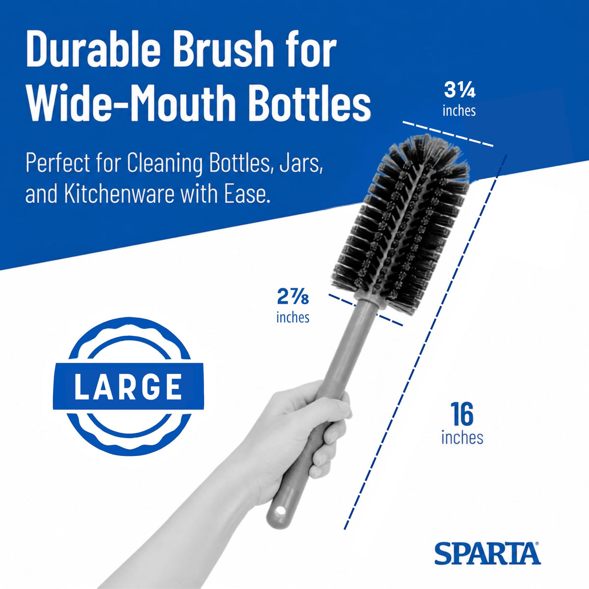 Large Water Bottle Brush Ideal for Wide-Mouth Jars by SPARTA – 16 inches (Pack of 1), Plastic, White, Model 40001EC02