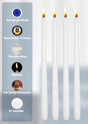 Hyoola Taper Candles, 10 Inch Unscented White, Pack of 12