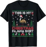 Emu Santa Hat Matching Ugly Christmas Pajama T-Shirt