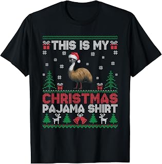 Emu Santa Hat Matching Ugly Christmas Pajama T-Shirt