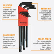 Set of 9 L-wrenches by Bondhus – One Size, Alloy Steel, Black, Model 10999