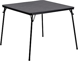Flash Furniture Madelyn 33.5" Folding Card Table, Black | 4 Players, Padded Vinyl Top, Portable, Lightweight