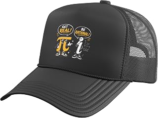Get Real Be Rational Funny Math Pun Typographic Pi Symbol Trucker Hat with Adjustable Mesh Back