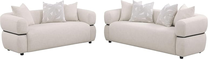 Coaster Home Furnishings - Jeanette - Wood - 2-Piece Upholstered Sofa Set with Rounded Arms, Tight Back, Waterfall Bench Seat and Contemporary Design - Living Room - Beige - 508961-S2