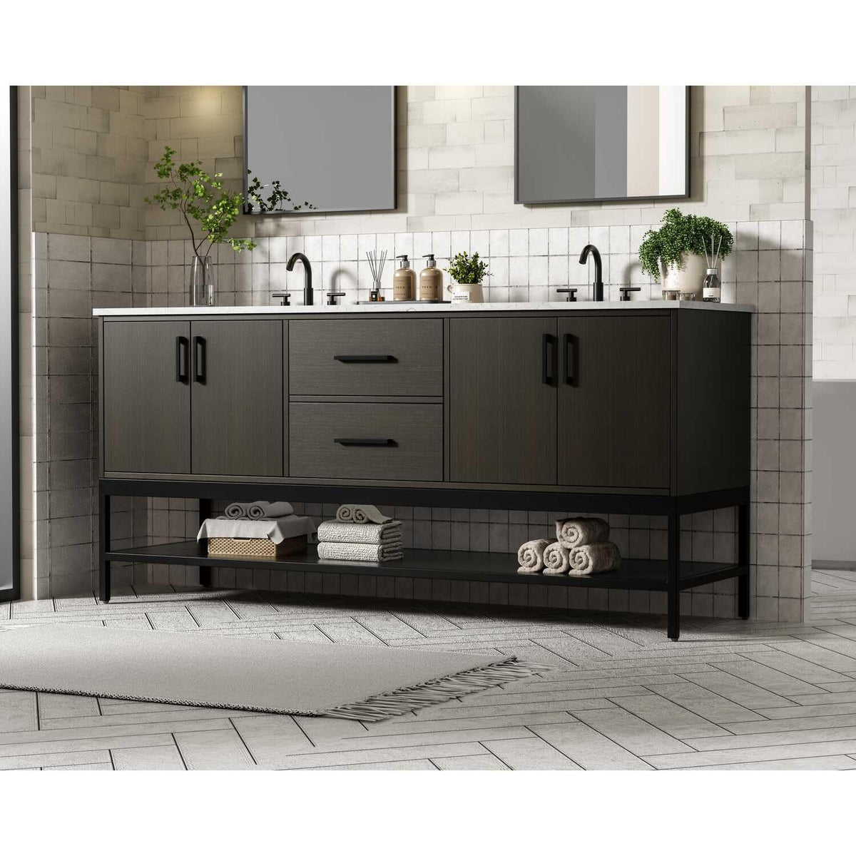 Elegant Kitchen and Bath 72" Double Bathroom Vanity in Mocha Brown by Elegant Lighting – 22" H x 72" W, Wood, Mocha Brown, Model VF60772DMMB